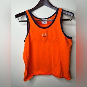 Vintage 90s Nike spellout embroidered orange tank. MADE IN US. White tag